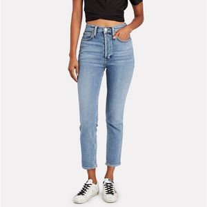 New RE/DONE 90s High-Rise Ankle Crop‎ Jeans In Mid 90s Wash Button Fly Size 25